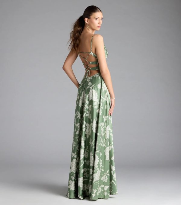 Robina Lace-Up A-Line Floral Satin Formal Dress - Image 2