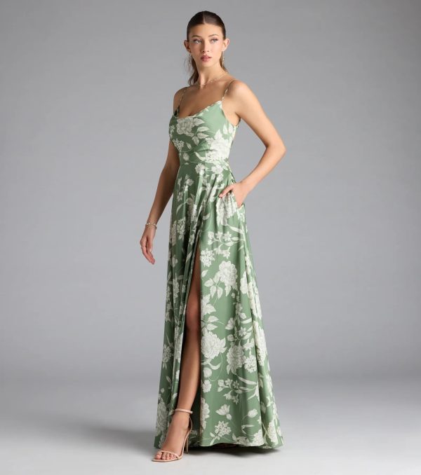Robina Lace-Up A-Line Floral Satin Formal Dress - Image 4