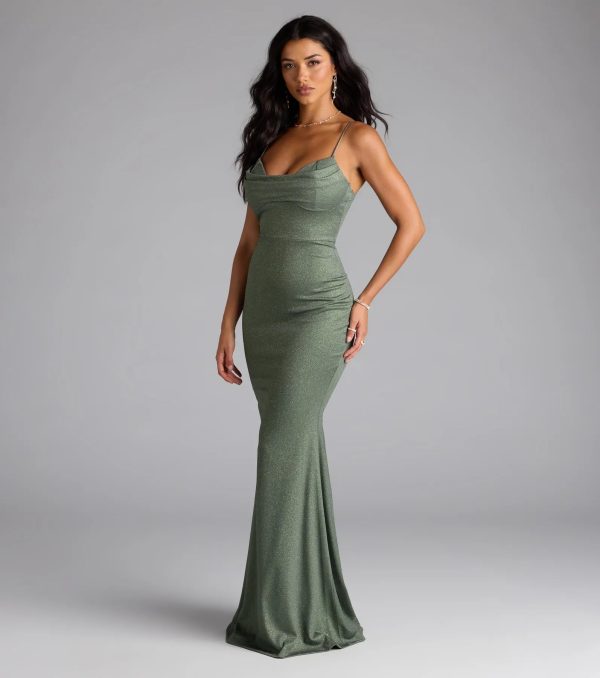 Acacia Glitter Knit Cowl Neck Mermaid Dress - Image 9