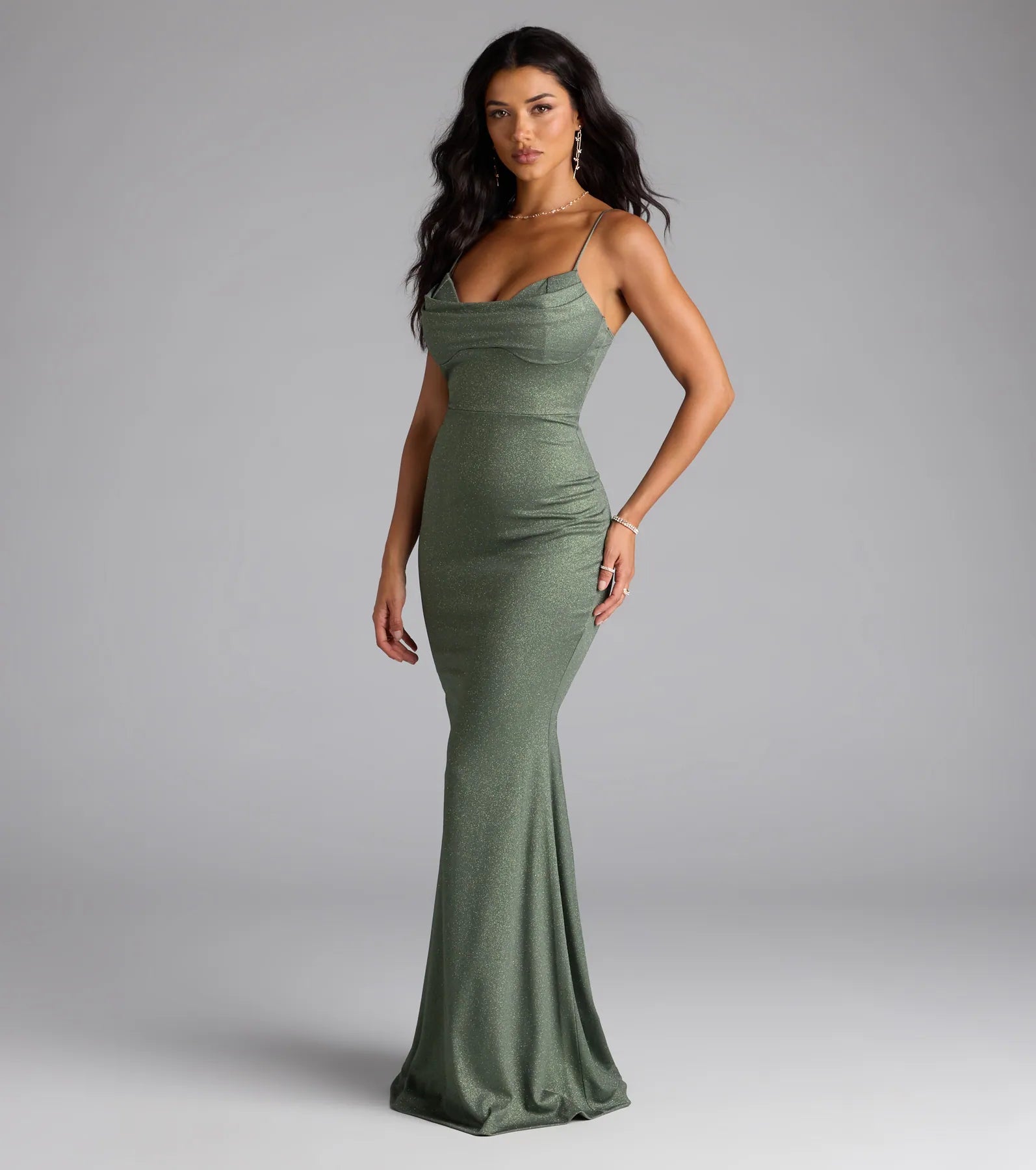 Acacia Glitter Knit Cowl Neck Mermaid Dress - Image 9