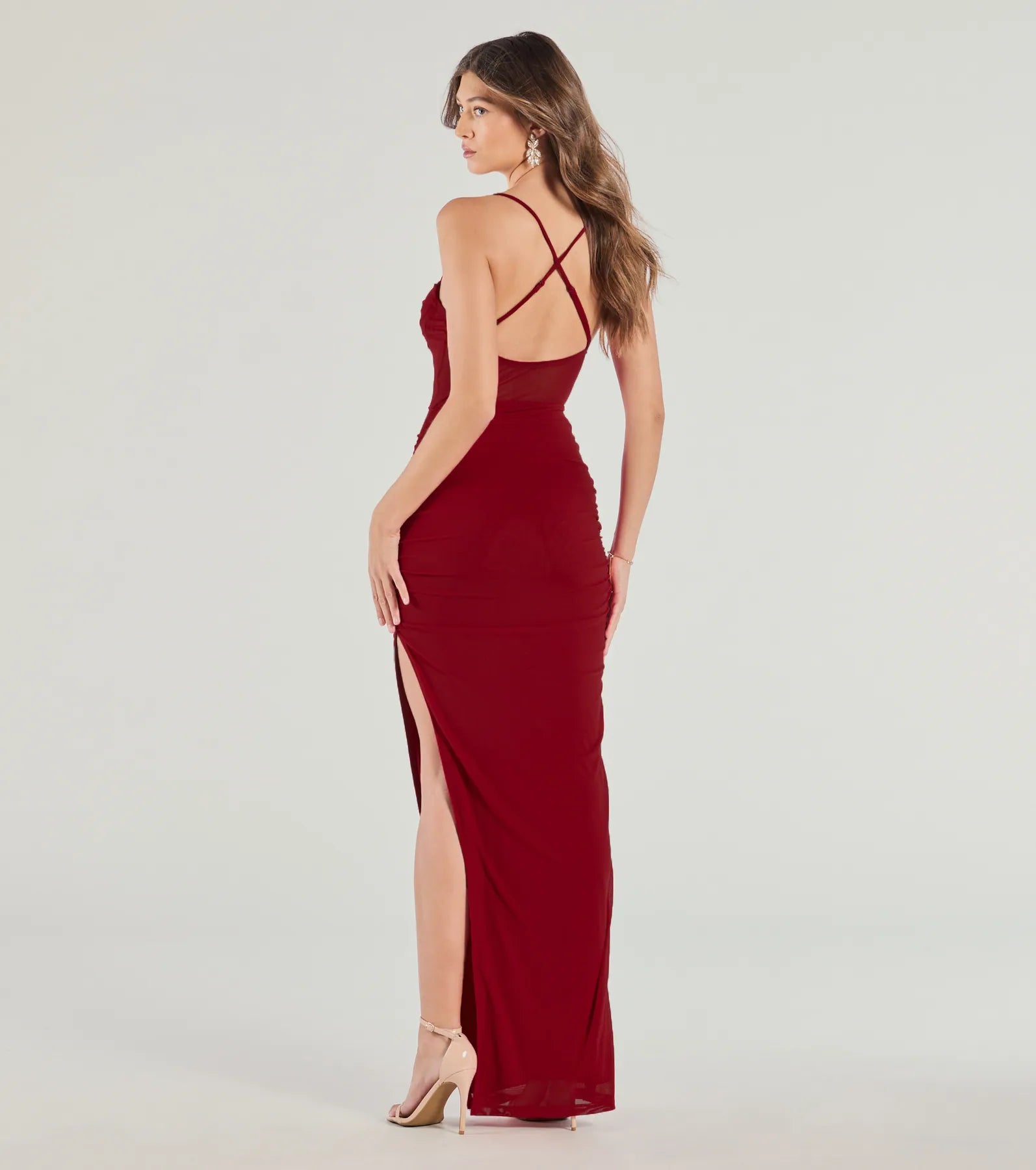 Rose Formal Mesh Corset Column Dress - Image 30