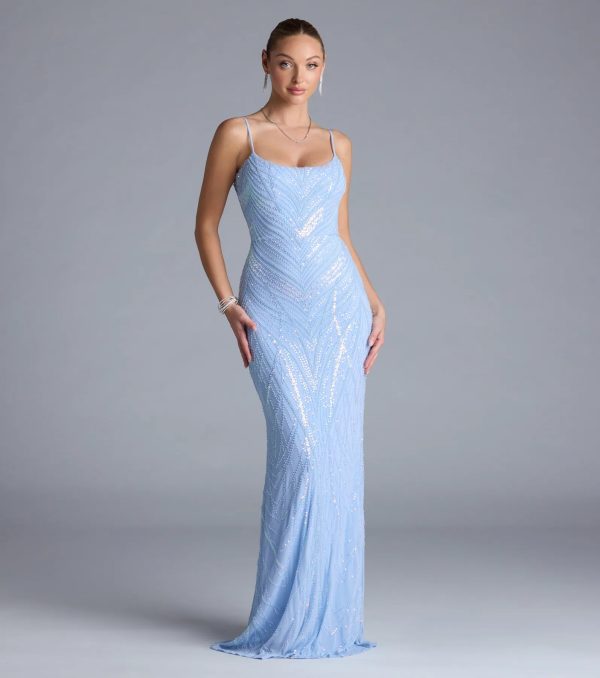 Betsey Lace-Up Mermaid Sequin Bead Formal Dress - Image 7