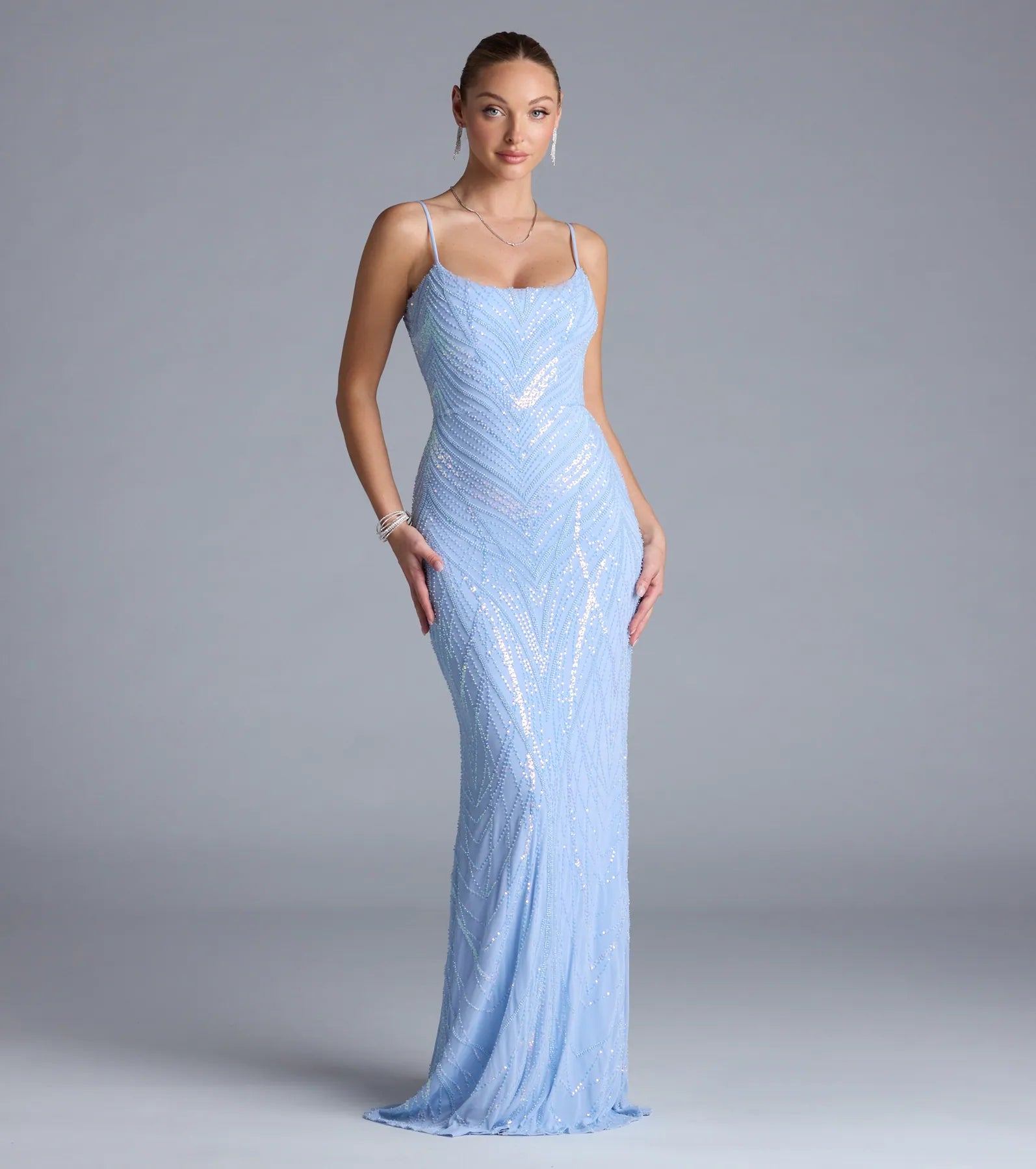 Betsey Lace-Up Mermaid Sequin Bead Formal Dress - Image 7