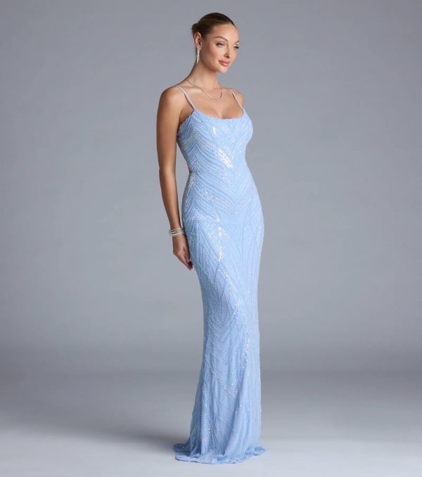 Betsey Lace-Up Mermaid Sequin Bead Formal Dress - Image 13