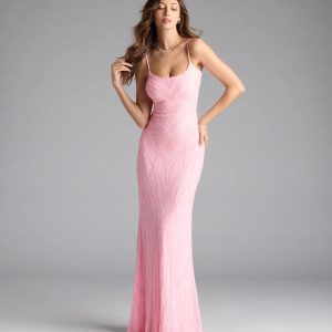 Betsey Lace-Up Mermaid Sequin Bead Formal Dress