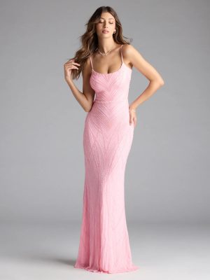 Betsey Lace-Up Mermaid Sequin Bead Formal Dress