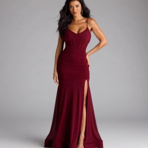 Cesca Corset Slit Mesh Formal Dress