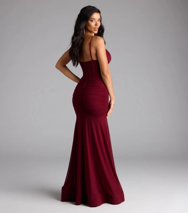 Cesca Corset Slit Mesh Formal Dress - Image 2