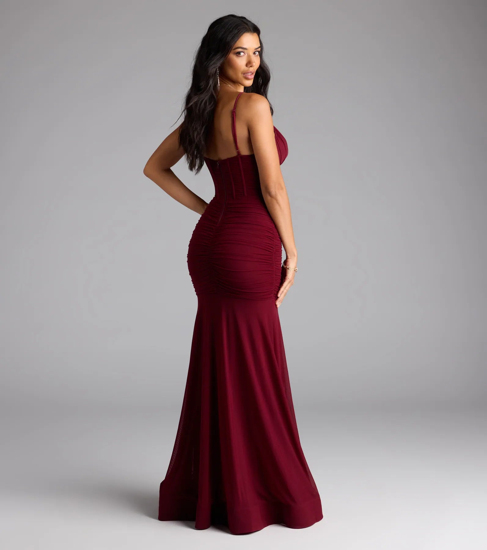 Cesca Corset Slit Mesh Formal Dress - Image 2