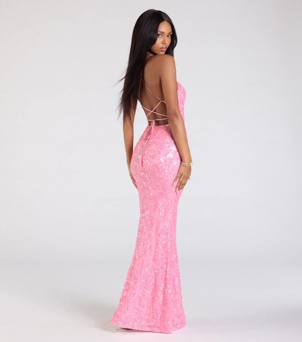 Lora Sequin Lace-Up Mermaid Dress - Image 2