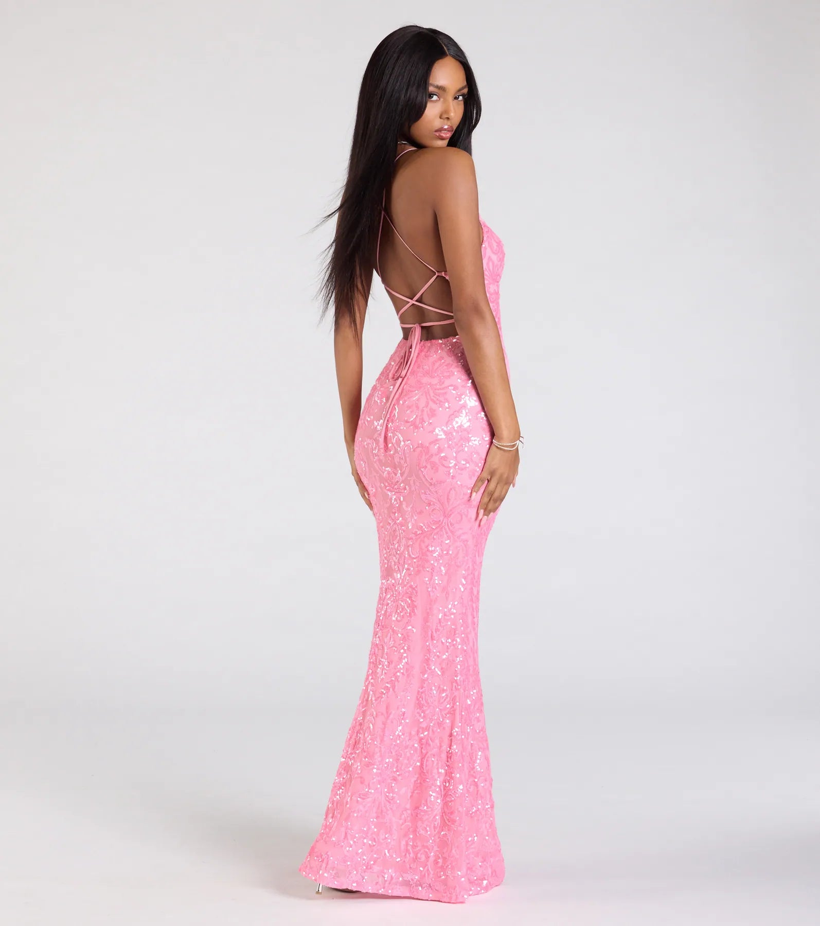 Lora Sequin Lace-Up Mermaid Dress - Image 2