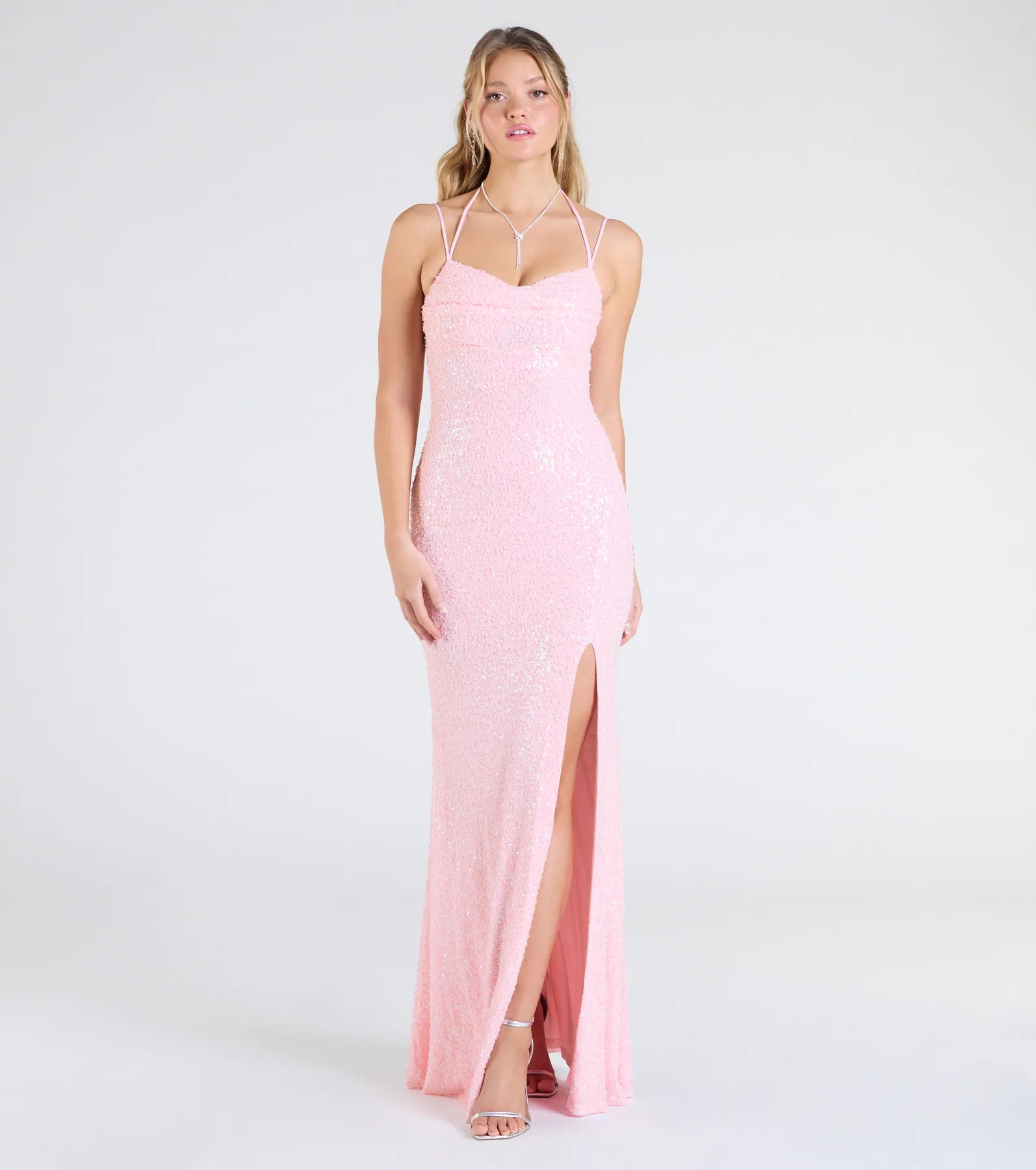 Kaitlyn Cowl Neck Slit Beaded Sequin Formal Dress - Image 10