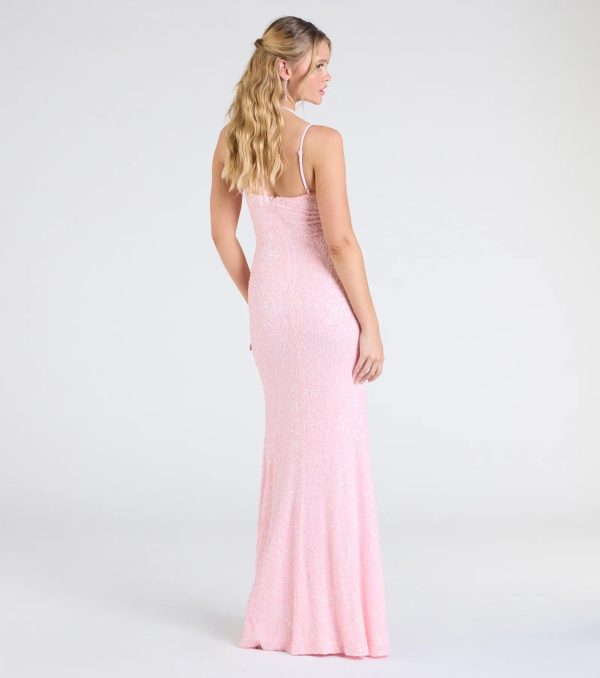 Kaitlyn Cowl Neck Slit Beaded Sequin Formal Dress - Image 11