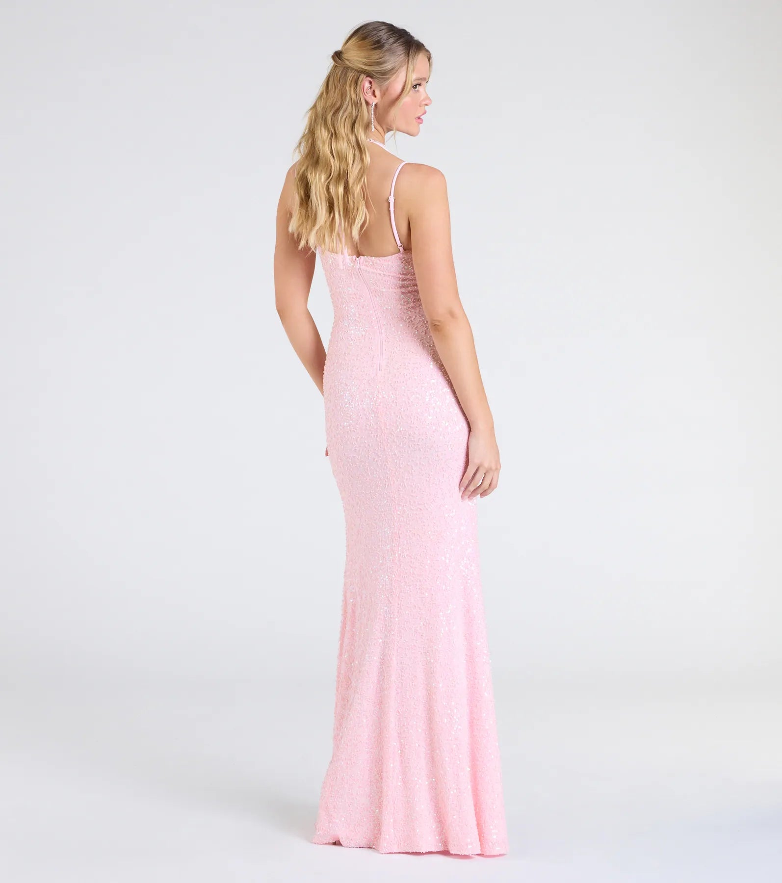 Kaitlyn Cowl Neck Slit Beaded Sequin Formal Dress - Image 11
