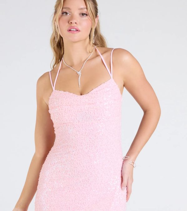 Kaitlyn Cowl Neck Slit Beaded Sequin Formal Dress - Image 12
