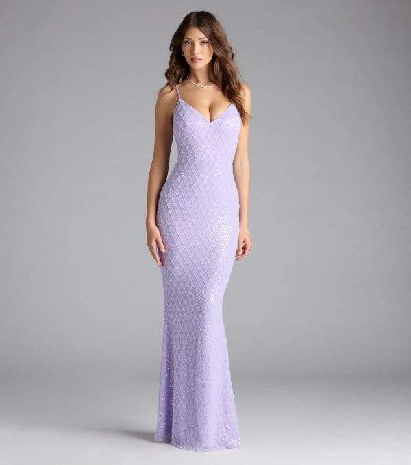 Kaylie V-Neck Bodycon Sequin Bead Formal Dress - Image 9