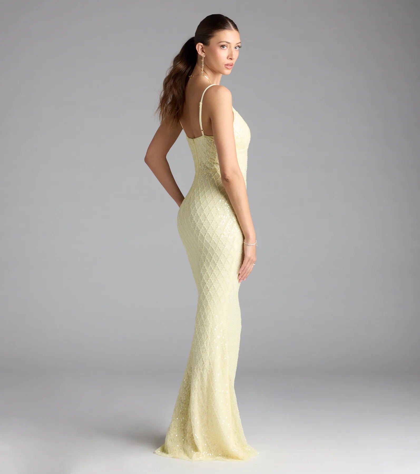 Kaylie V-Neck Bodycon Sequin Bead Formal Dress - Image 2
