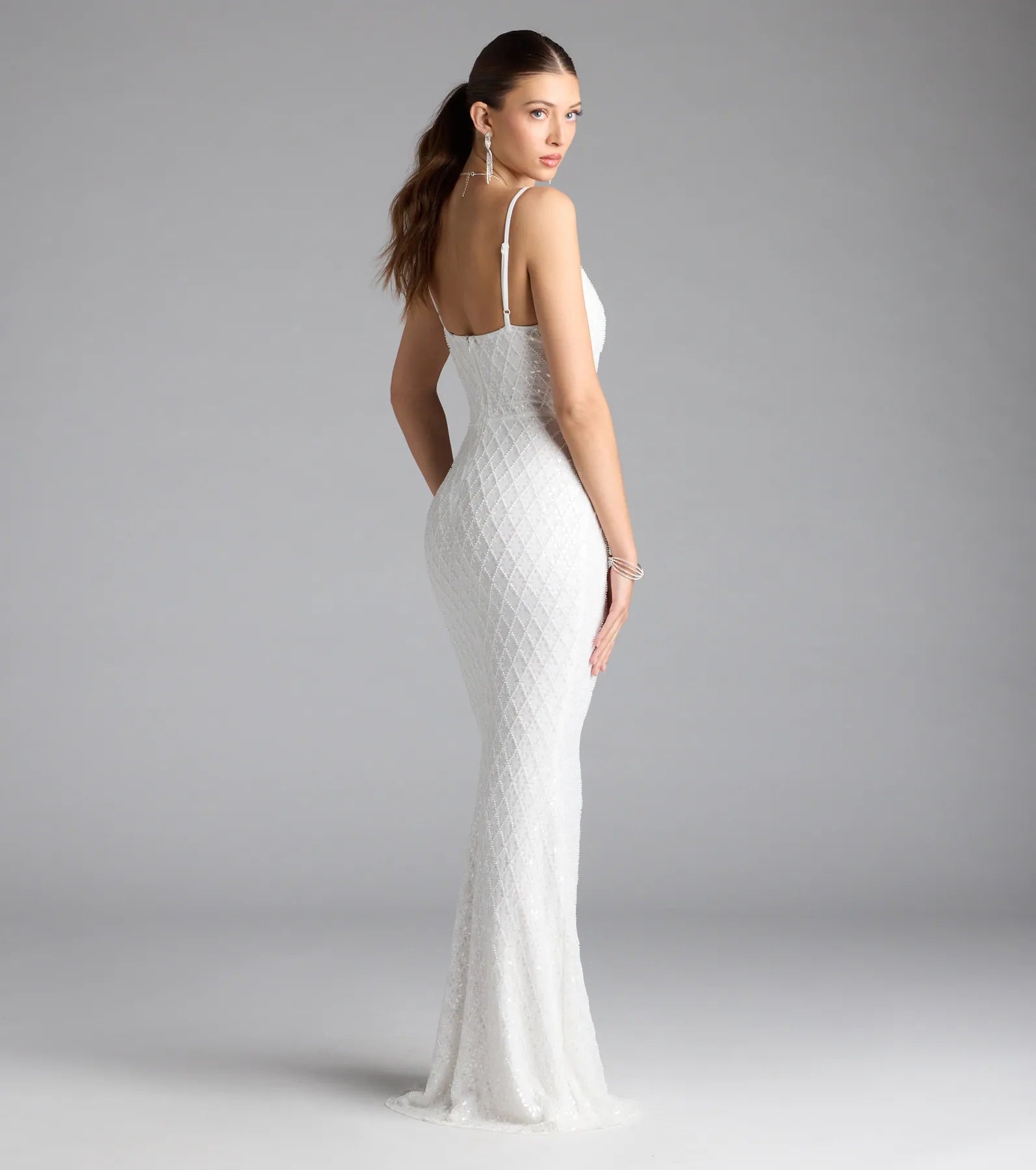 Kaylie V-Neck Bodycon Sequin Bead Formal Dress - Image 6