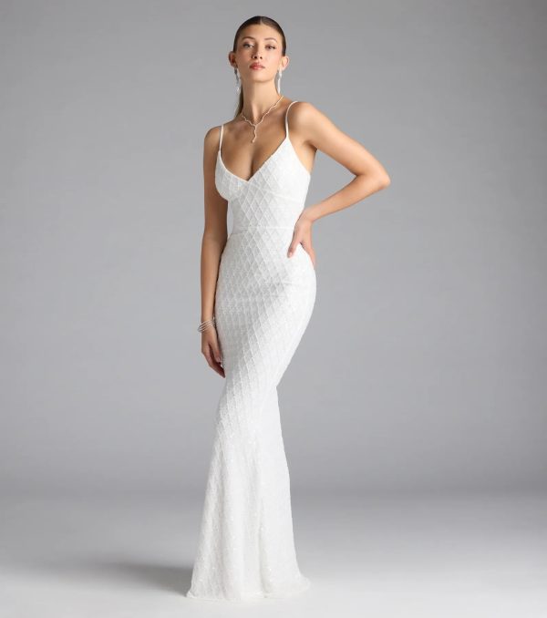 Kaylie V-Neck Bodycon Sequin Bead Formal Dress - Image 8