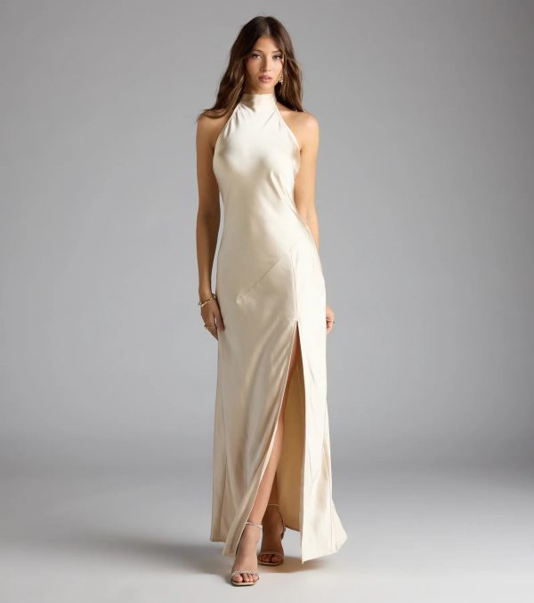 Andie Halter Open Back Slit Satin Formal Dress - Image 11