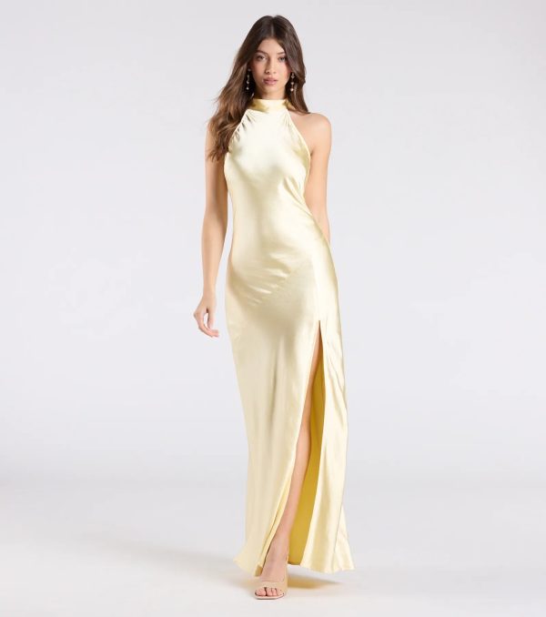 Andie Halter Open Back Slit Satin Formal Dress - Image 6