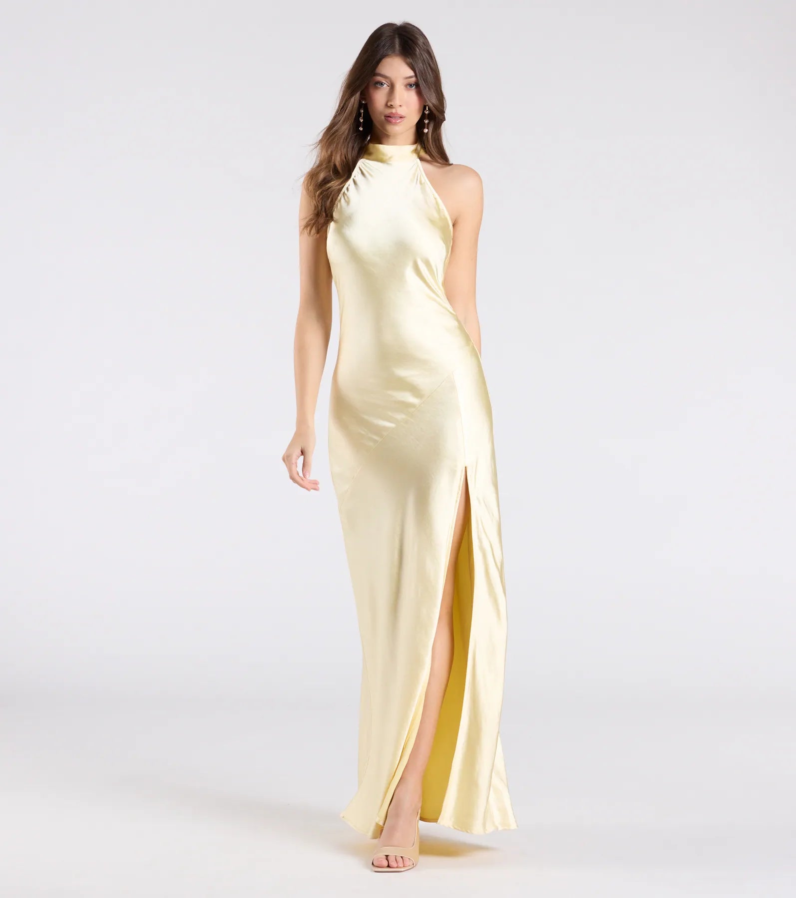 Andie Halter Open Back Slit Satin Formal Dress - Image 6