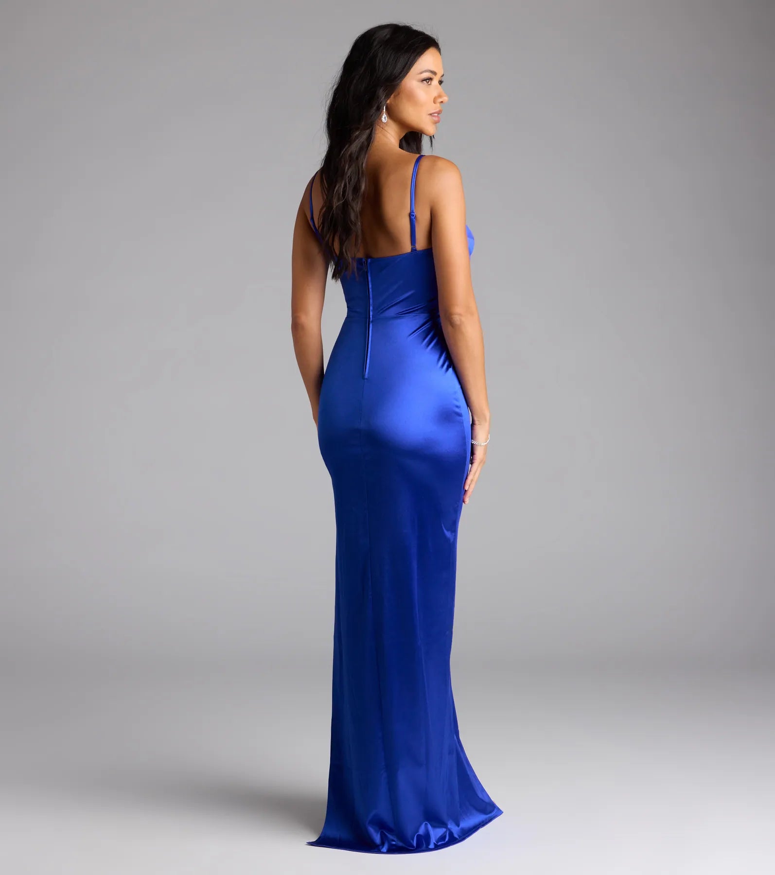 Iliana Cowl Neck High Slit Satin Column Dress - Image 18