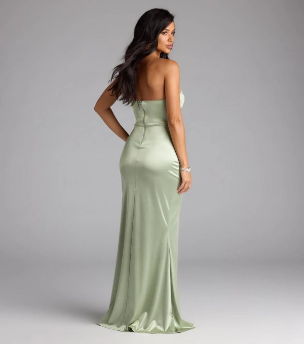 Loren Pearl Corset Slit Satin Formal Dress - Image 2