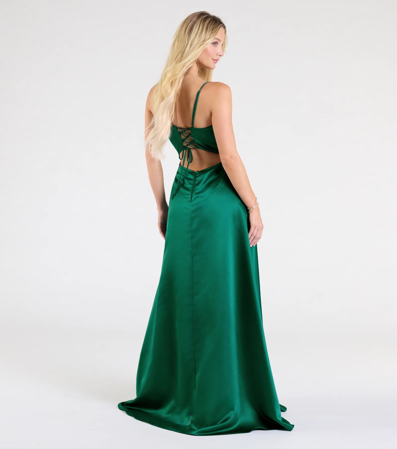 Brittany Lace-Up Slit A-Line Satin Formal Dress - Image 2