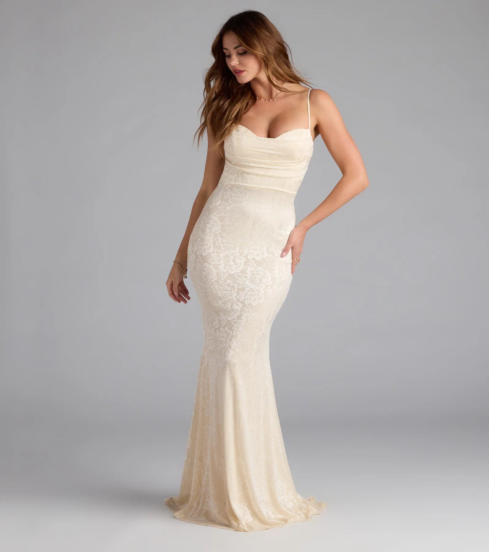 Haisley Open Back Floral Lace Mermaid Dress - Image 8