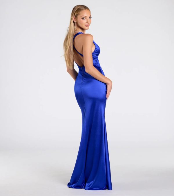 Judy Open Back Slit Mermaid Satin Formal Dress - Image 2