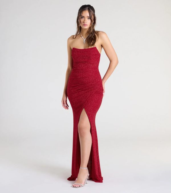 Perry Glitter Knit Wrap Slit Mermaid Dress - Image 9