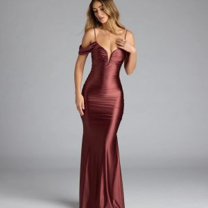 Jelene Cold-Shoulder Mermaid Satin Formal Dress