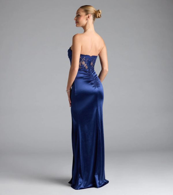 Paula Satin Strapless High Slit Mermaid Dress - Image 7