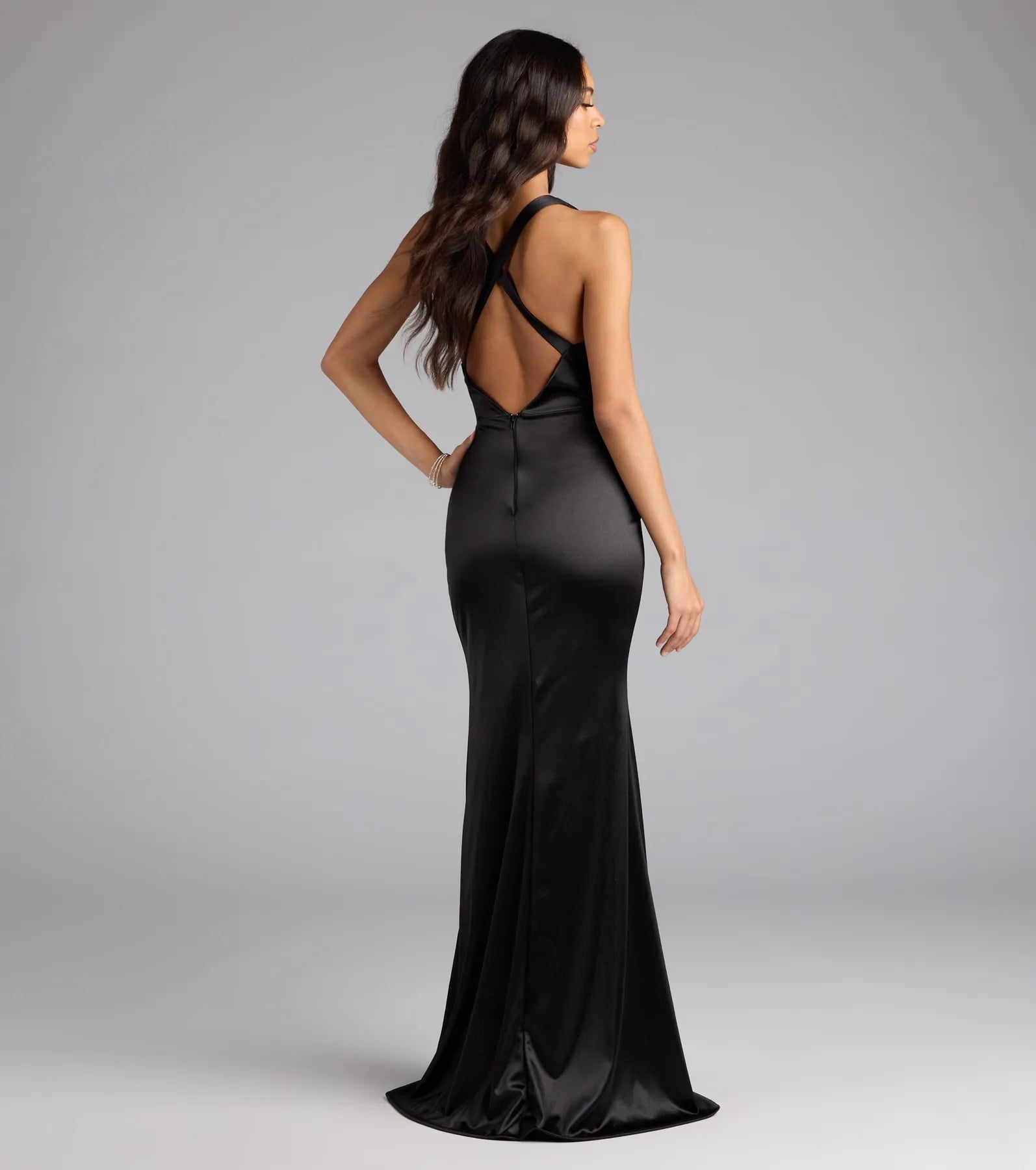 Judy Open Back Slit Mermaid Satin Formal Dress - Image 10