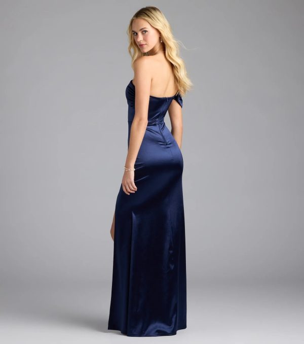 Jocelyn Cold Shoulder Slit Mermaid Satin Formal Dress - Image 2
