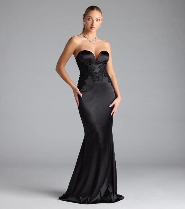 Amari Strapless Applique Mermaid Satin Formal Dress - Image 4