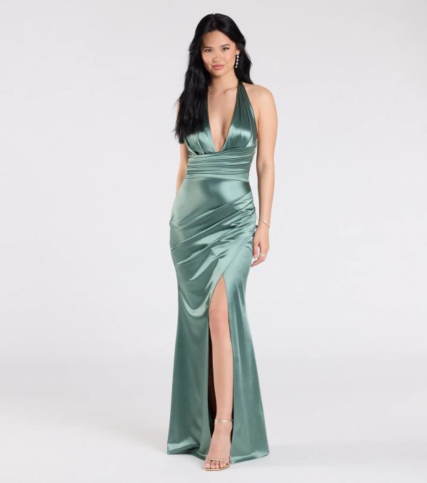 Joanne Halter Slit Mermaid Satin Formal Dress - Image 5