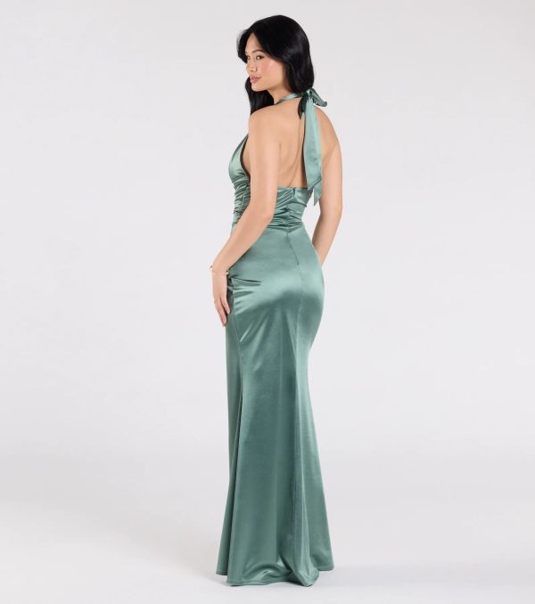 Joanne Halter Slit Mermaid Satin Formal Dress - Image 6