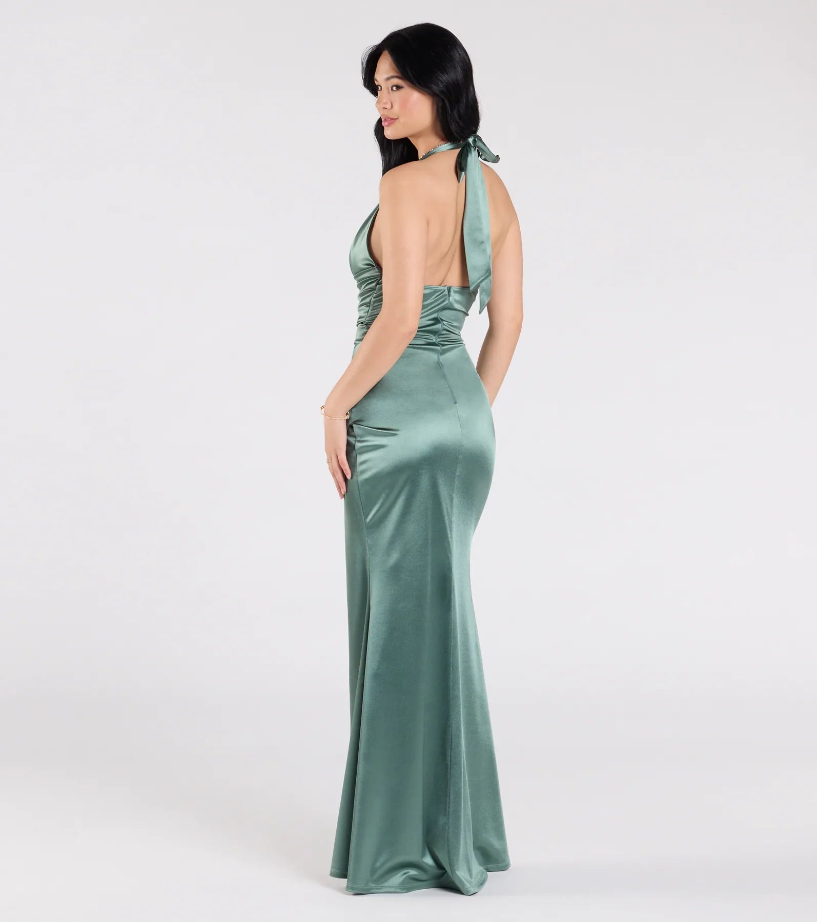 Joanne Halter Slit Mermaid Satin Formal Dress - Image 6