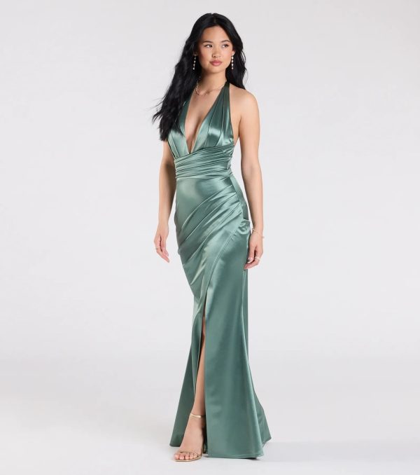 Joanne Halter Slit Mermaid Satin Formal Dress - Image 8