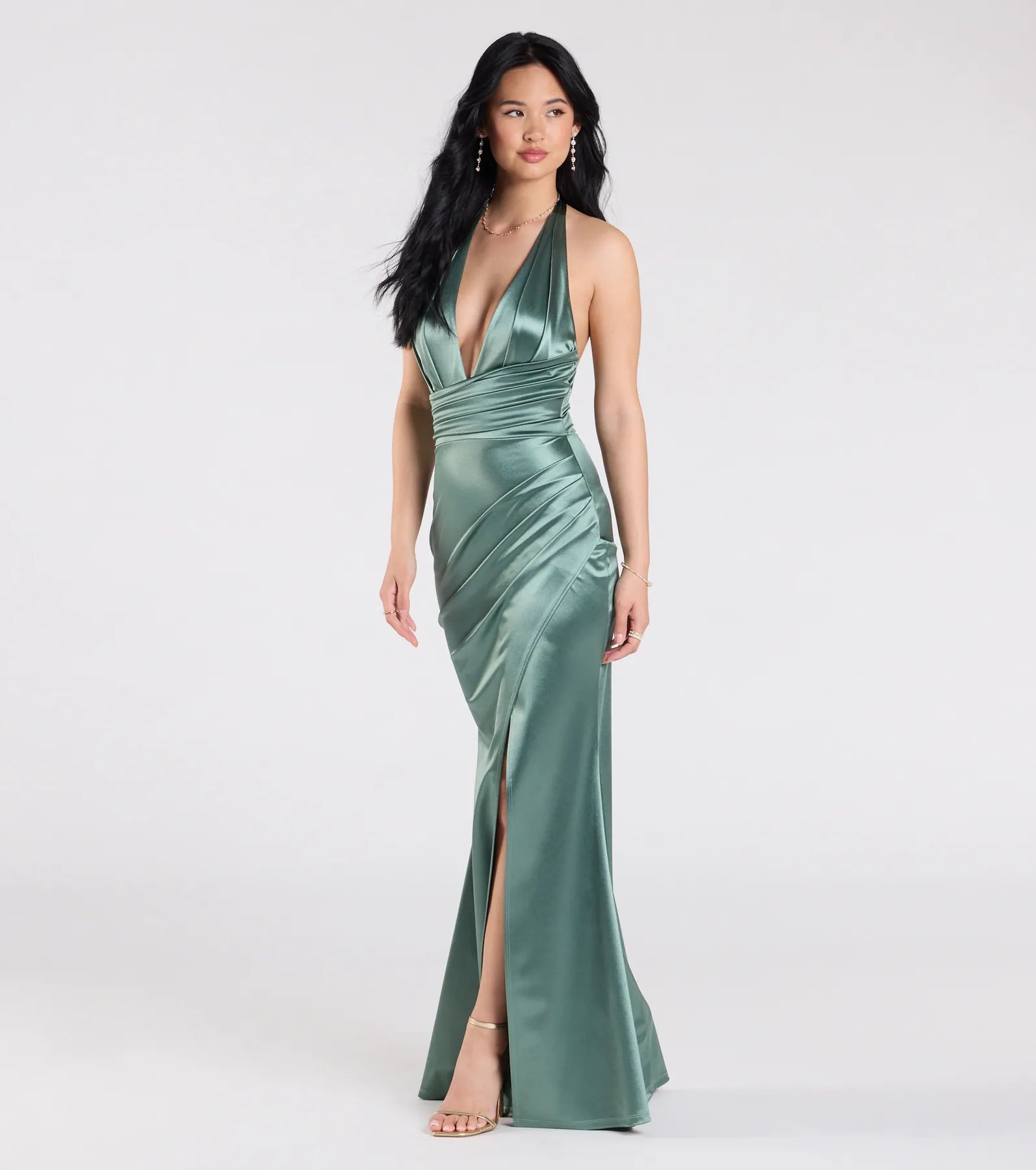 Joanne Halter Slit Mermaid Satin Formal Dress - Image 8