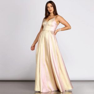 Jamille Metallic Glitter Pleated Ball Gown