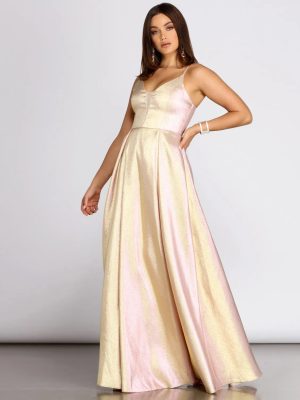 Jamille Metallic Glitter Pleated Ball Gown