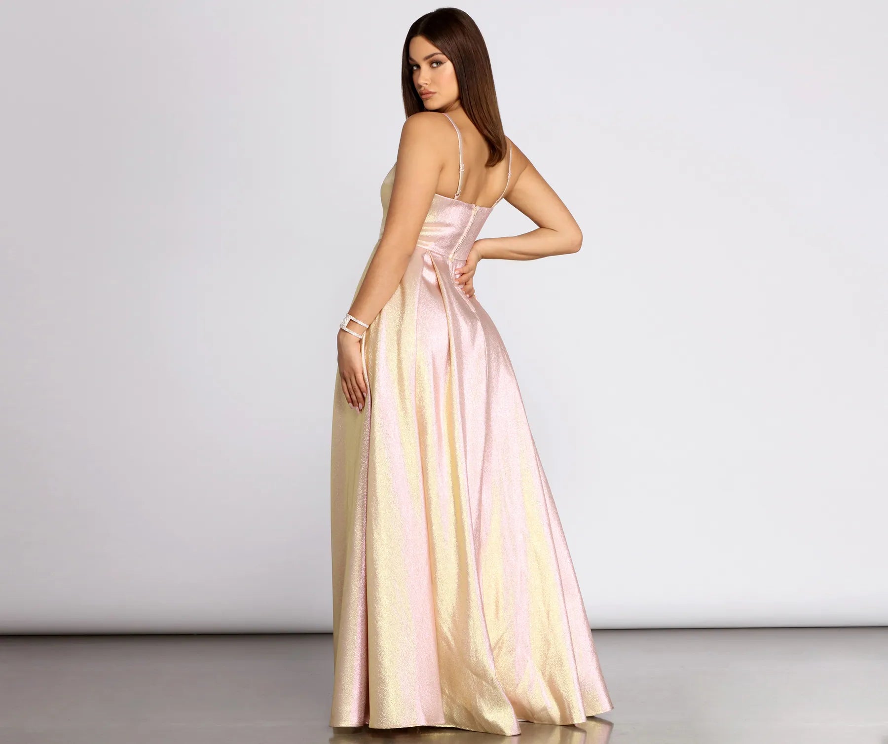 Jamille Metallic Glitter Pleated Ball Gown - Image 2