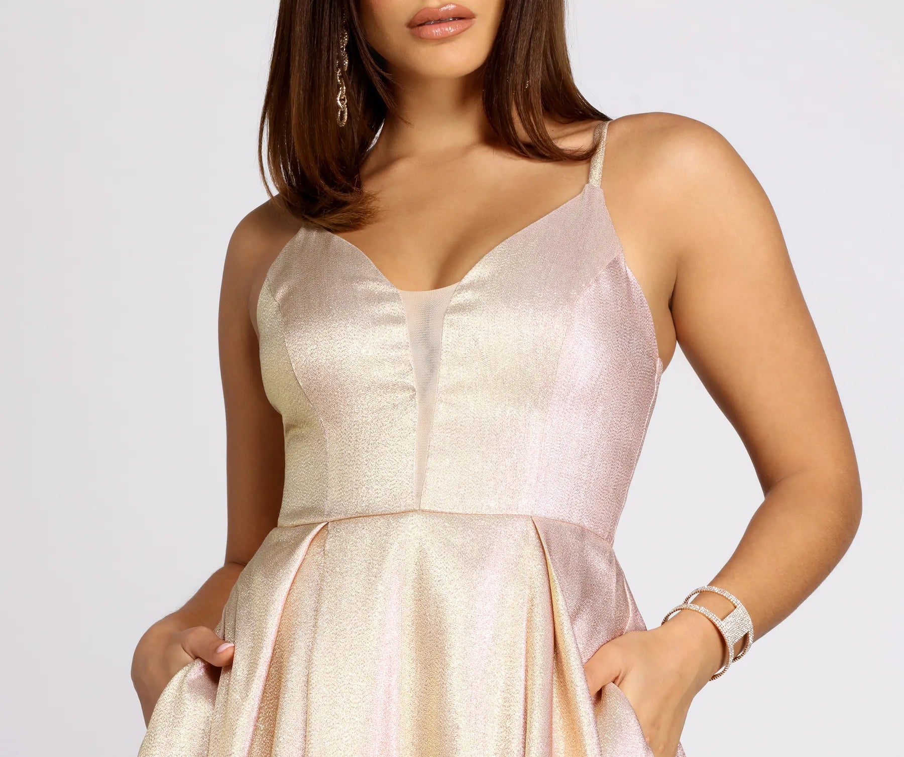 Jamille Metallic Glitter Pleated Ball Gown - Image 3