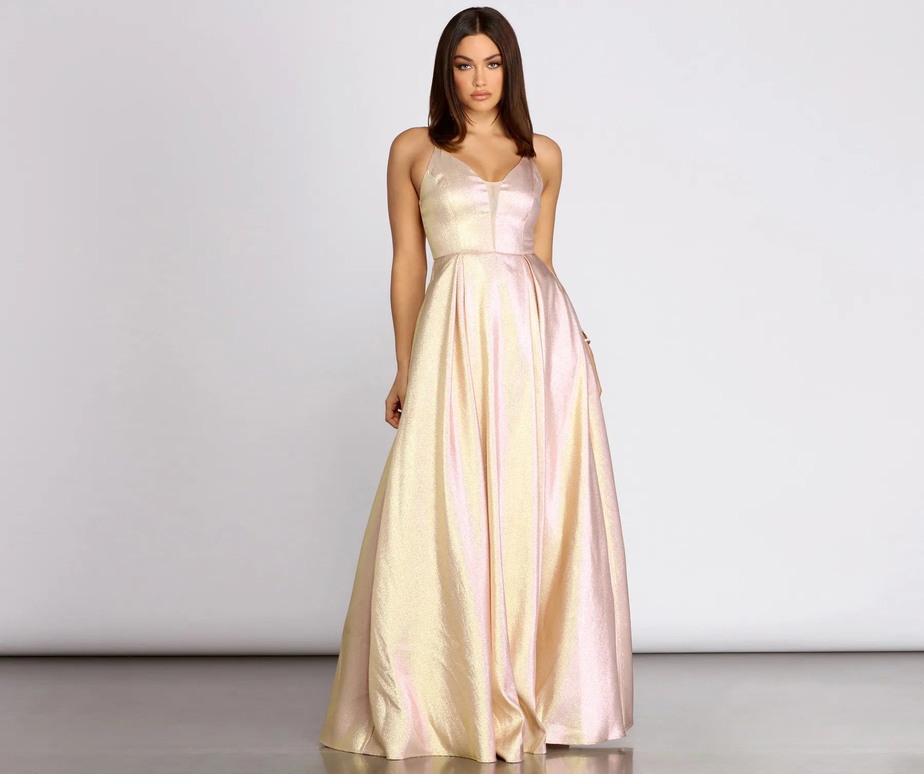 Jamille Metallic Glitter Pleated Ball Gown - Image 4