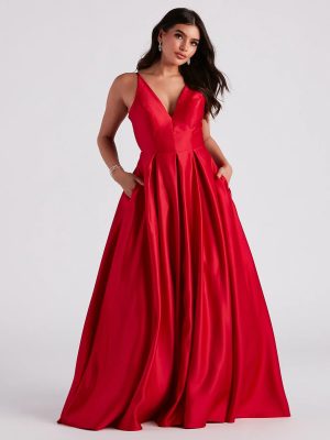 Darcie Satin Tie Back A-Line Ball Gown