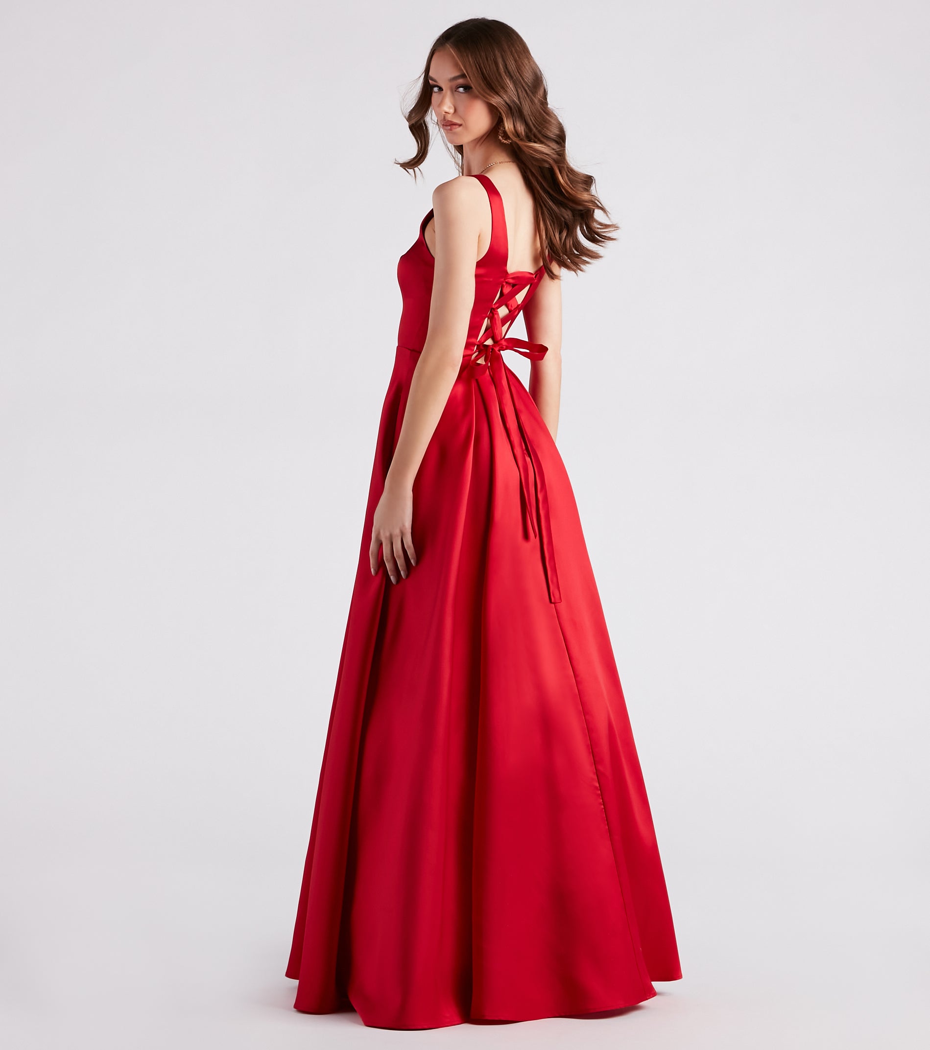 Kristine Satin Lace-Up A-Line Ball Gown - Image 6
