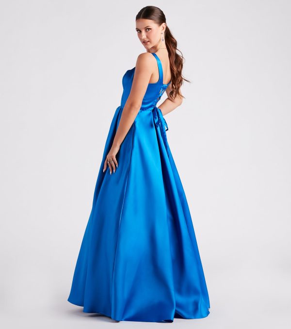 Kristine Satin Lace-Up A-Line Ball Gown - Image 10